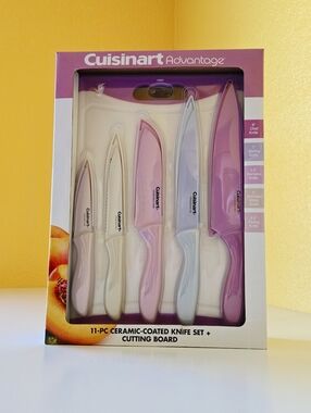 Cuisinart Advantage 11-Piece Ceramic-Coated Pastel Knife Set with Cutting Board
